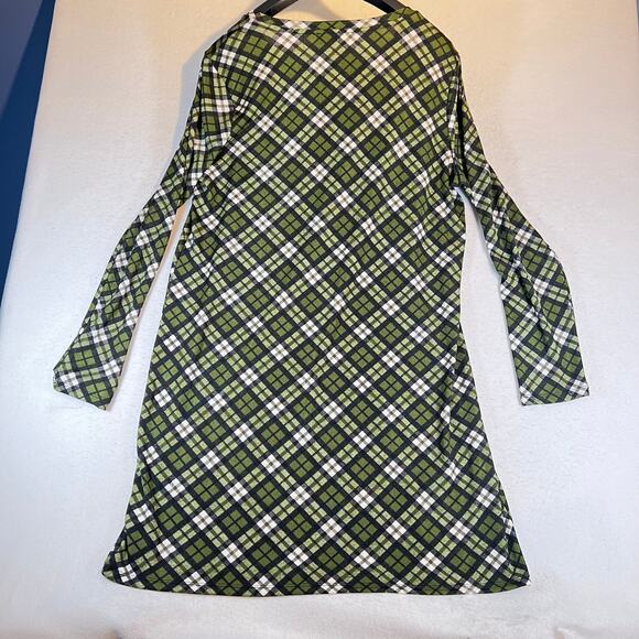 Michael Kors Dress Just Above the Knee Woman's XXL Green White Plaid Long Sleeve - Picture 3 of 14